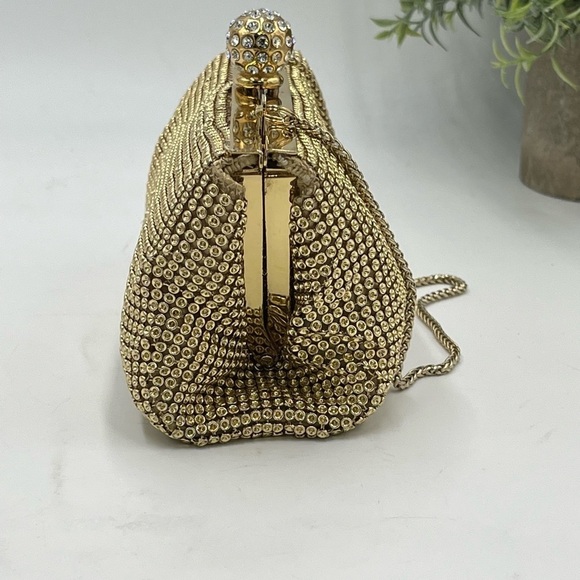 Whiting & Davis Gold Crystal Ball Metal Mesh Evening Party Clutch Bag Purse - Picture 13 of 16